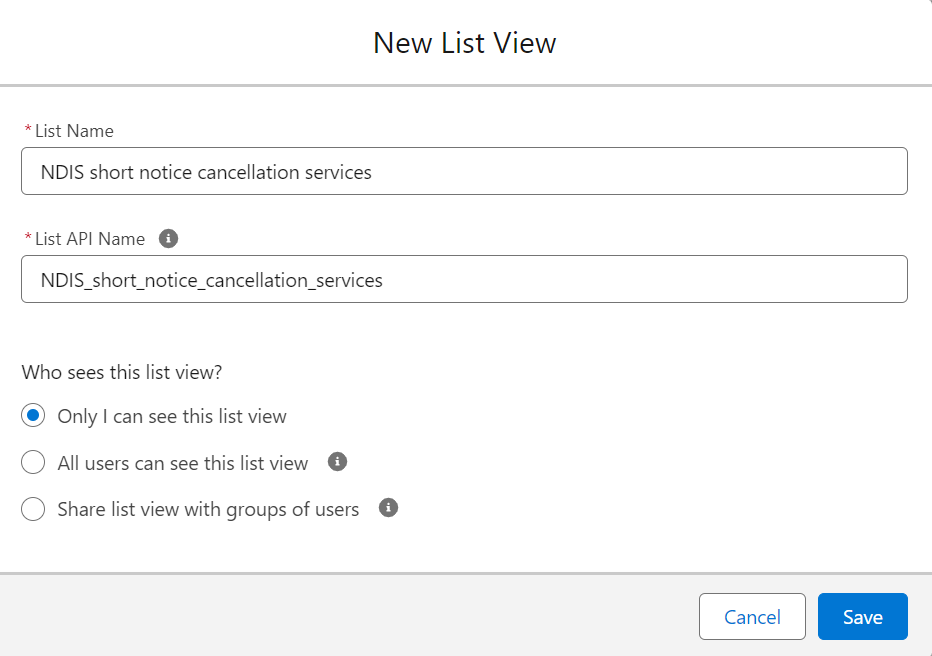 New list view form