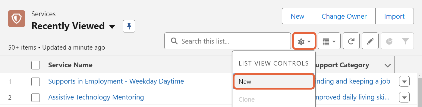 List view controls