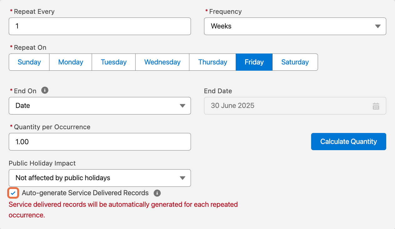 Recurrences panel