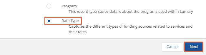Rate type radio button