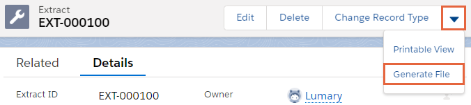 Generate extract button