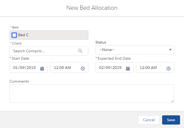 New bed allocation form