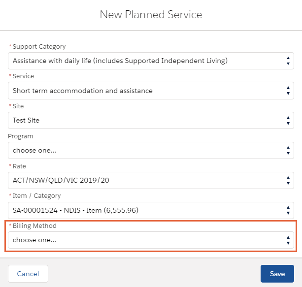 New planned service form
