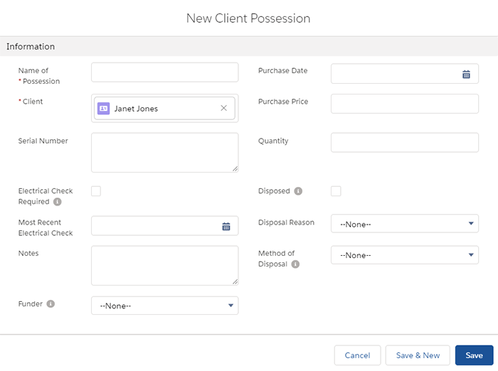 New client possession form