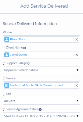 Add service delivered form