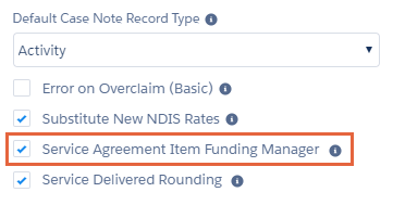 Service agreement item funding manager field