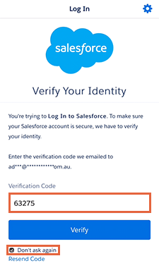 Salesforce verification screen