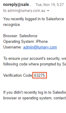 Salesforce verification code email