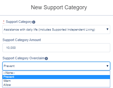 New support category form