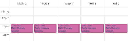 Recurring sessions at 1pm