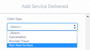 Claim type drop-down list