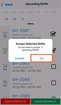 Accept selected shifts notification