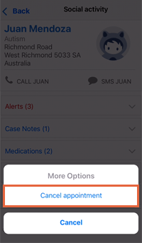 Cancel appointment text link