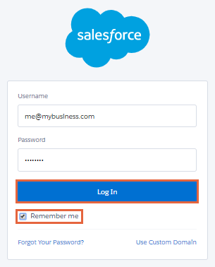 Log in screen