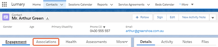Associations tab