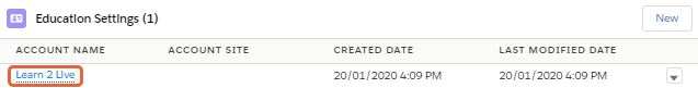 Education setting showing account link