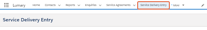 Service delivery entry tab