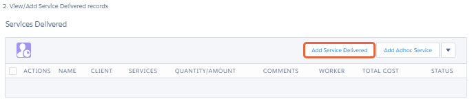 Add service delivered button
