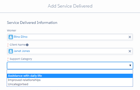 New service delivered form