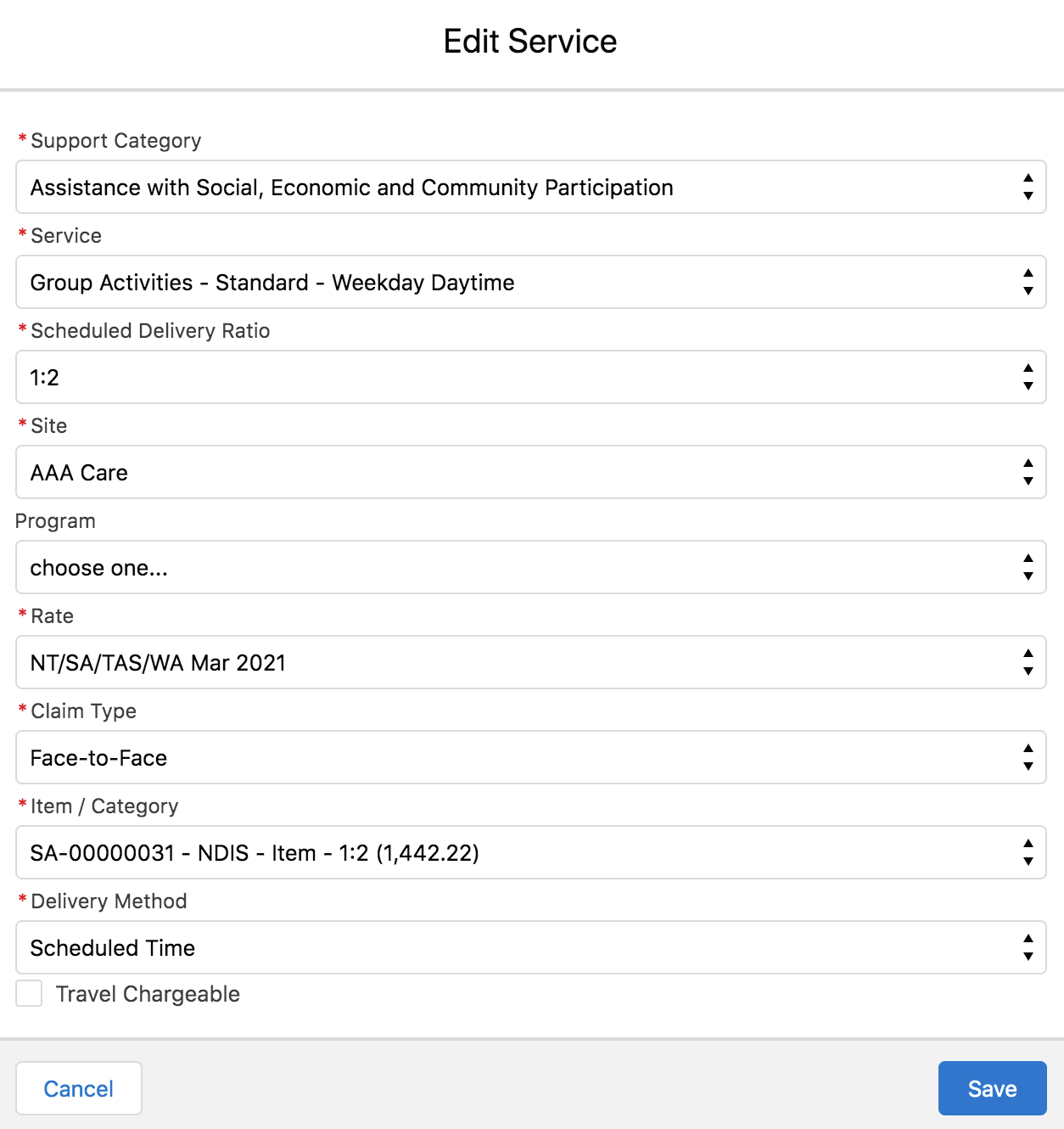 Edit Service form