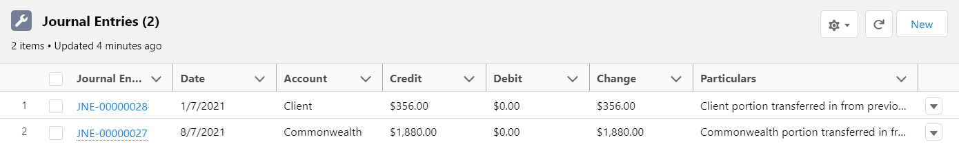 Transfer in entries