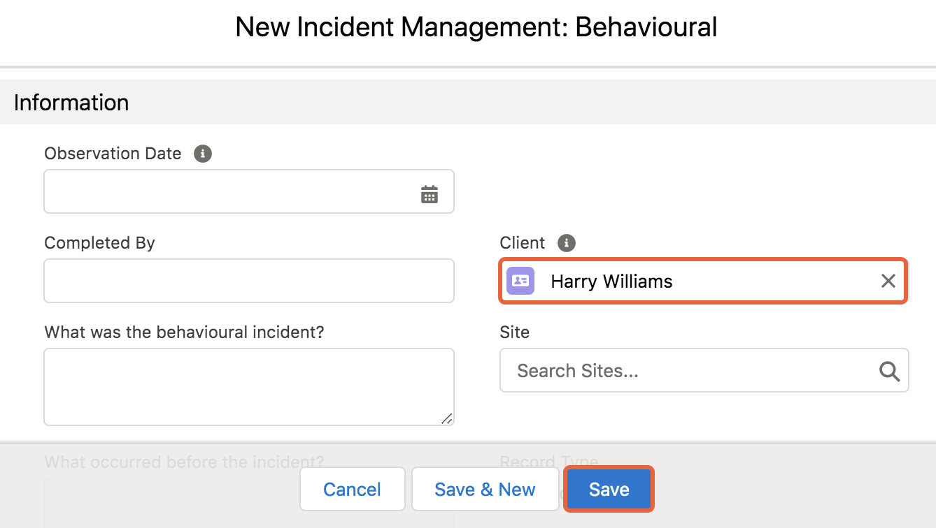 New incident form
