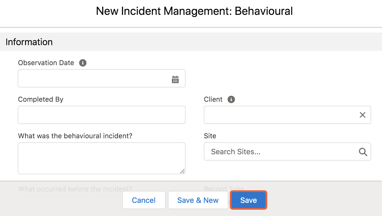 New incident form