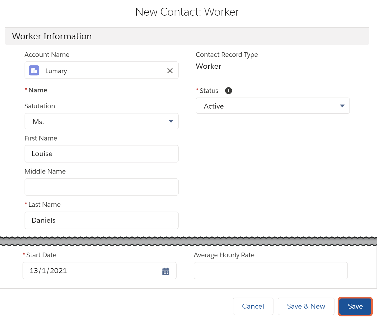 New worker form