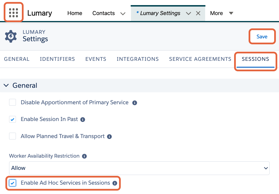 Enable ad hoc services in sessions