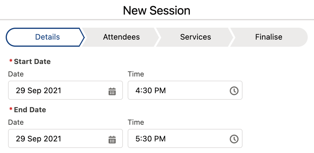 Session start and end