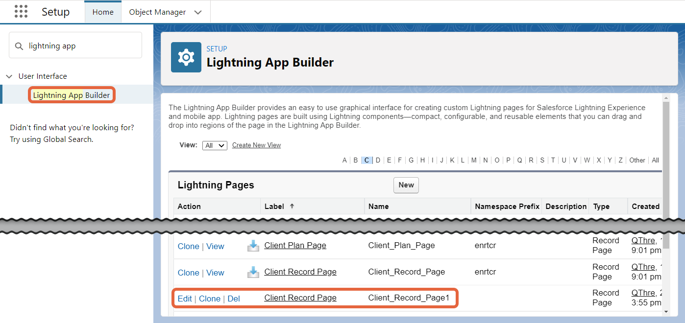Lightning pages list