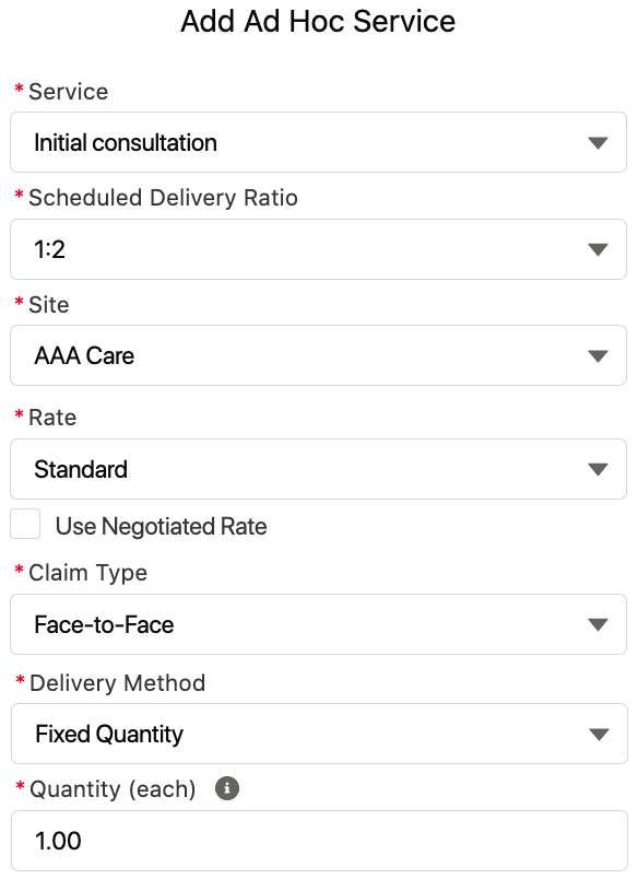 Add ad hoc service form