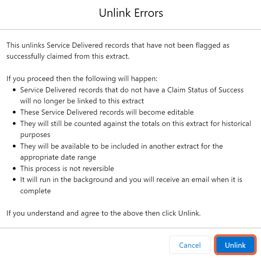 Unlink errors message