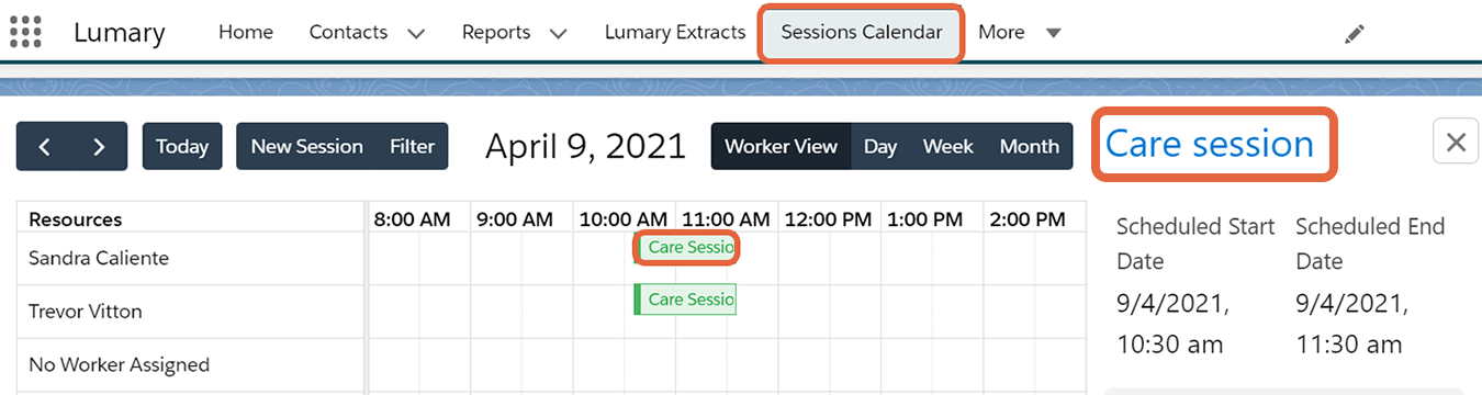Sessions calendar