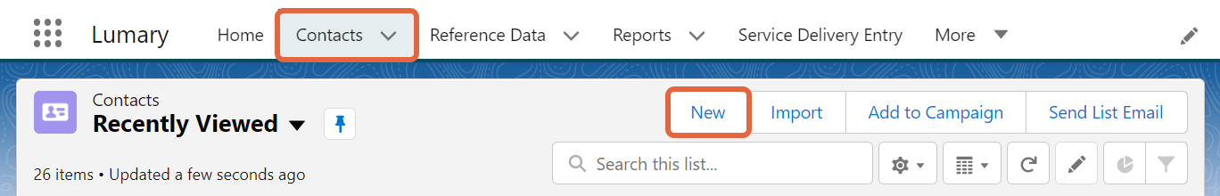 New client record button