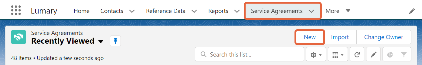 New service agreement button