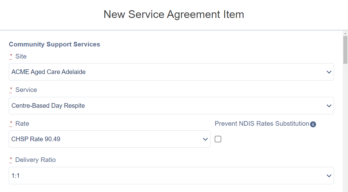 New service agreement item form