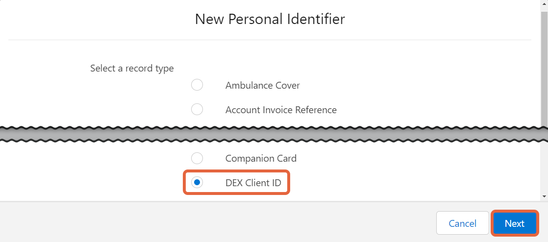 DEX client id record type