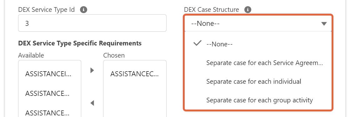 DEX case structure selection