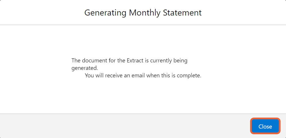 Generate monthly statement popup window