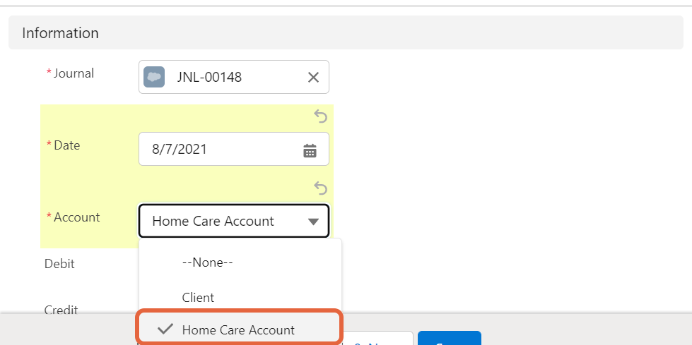 select contribution account type dropdown list