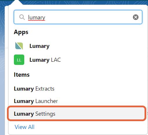 select the lumary settings link