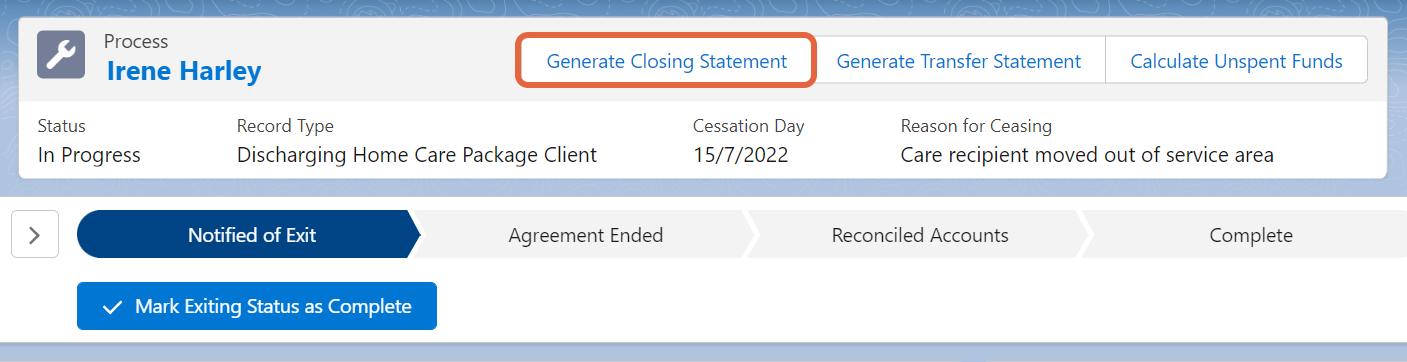 generate closing statement button