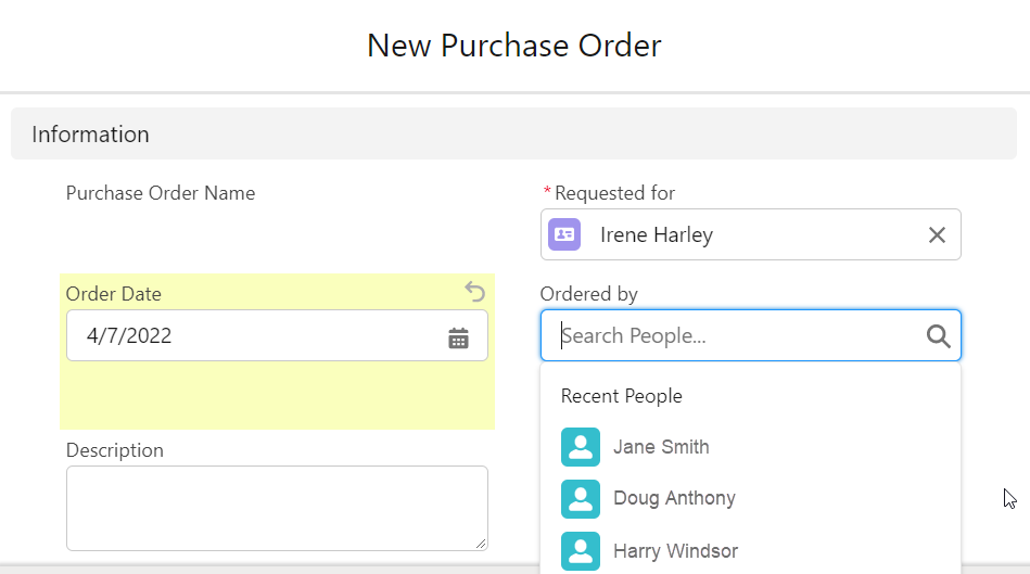 new purchase order window