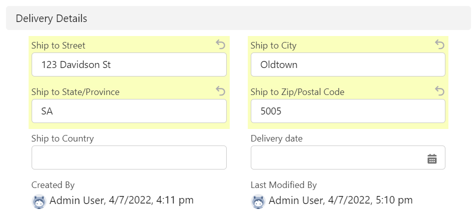 purchase order delivery fields