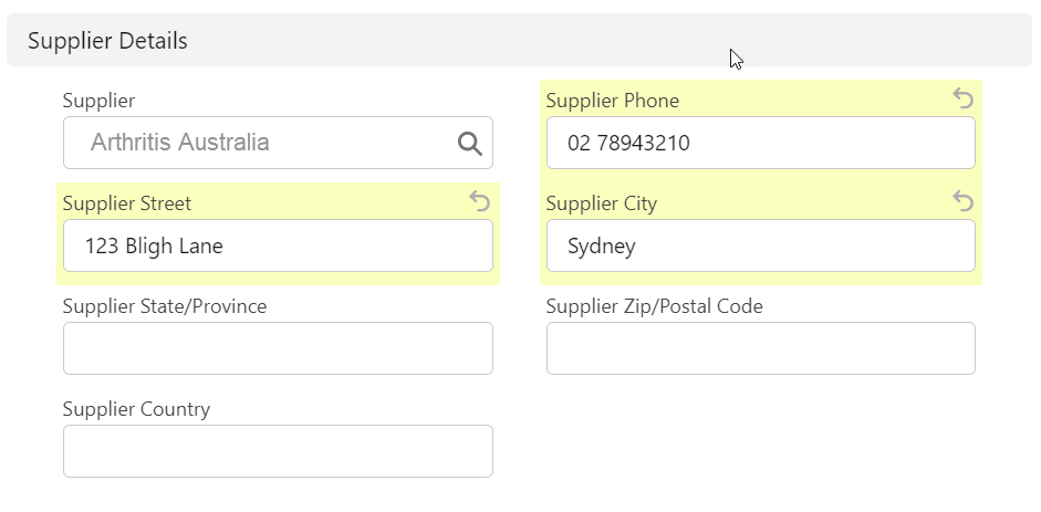 purchase order supplier fields