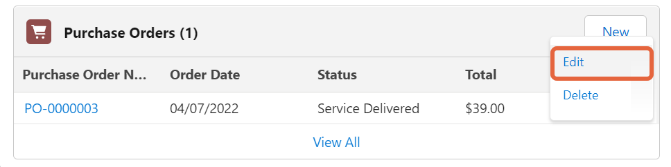 purchase order edit button