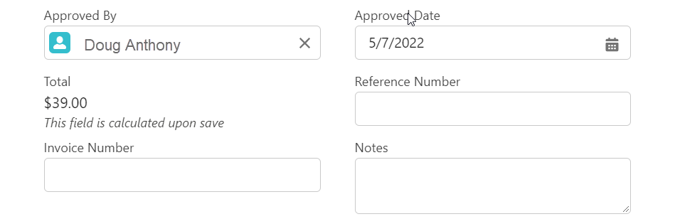 purchase order approval fields