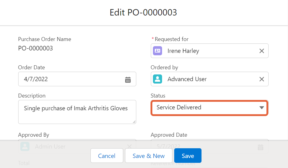 purchase order status update