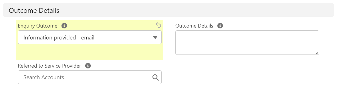 Outcome details section
